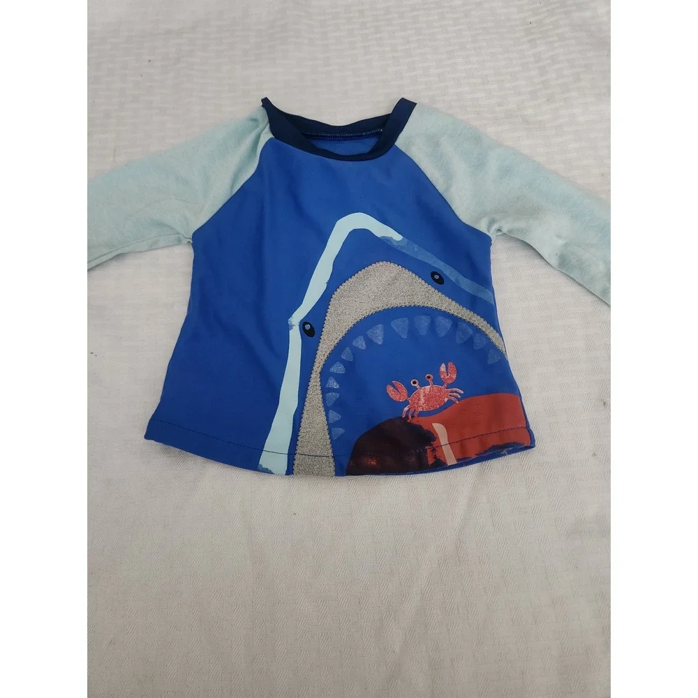 Mud Pie Baby Boy Shark Rash Guard Swim Shirt Blue Long Sleeve 6-9 Months